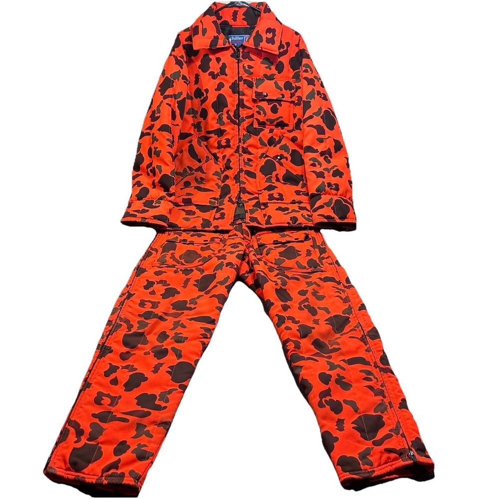 VTG Men's Large Chiller Killer SafTbak Orange Camo Hunting Jacket / Pants USA